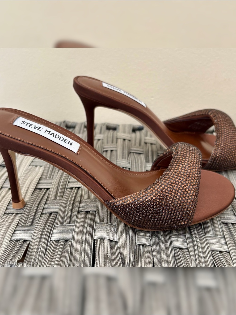 Steve Madden Brown Rhinestone Slide Mules - Picture 2 of 5